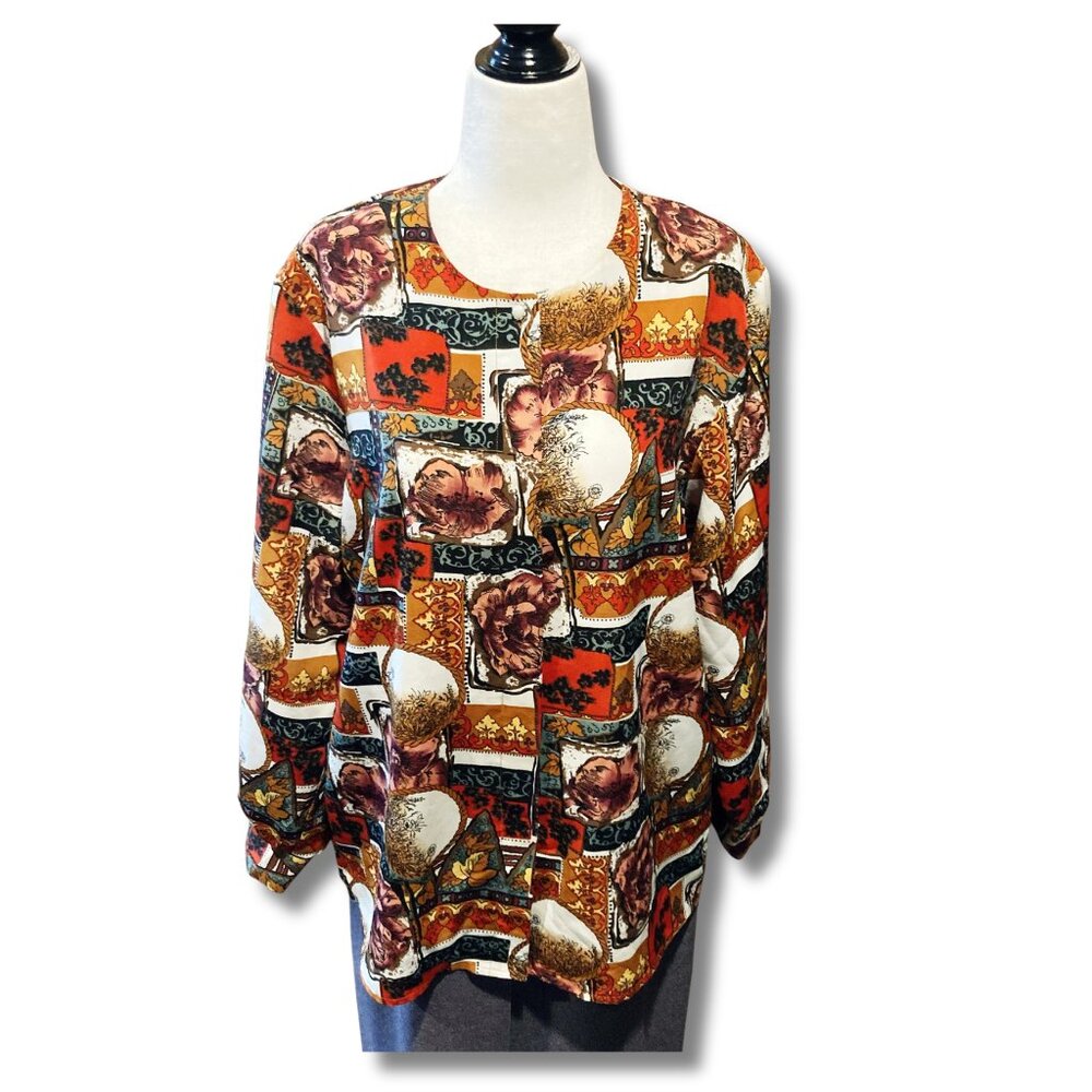 HER Vintage floral print button-down shirt ~ Autumn whimsigoth LARGE XL blouse